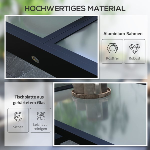 Ausziehbarer Gartentisch mit Glasplatte und Aluminiumgestell