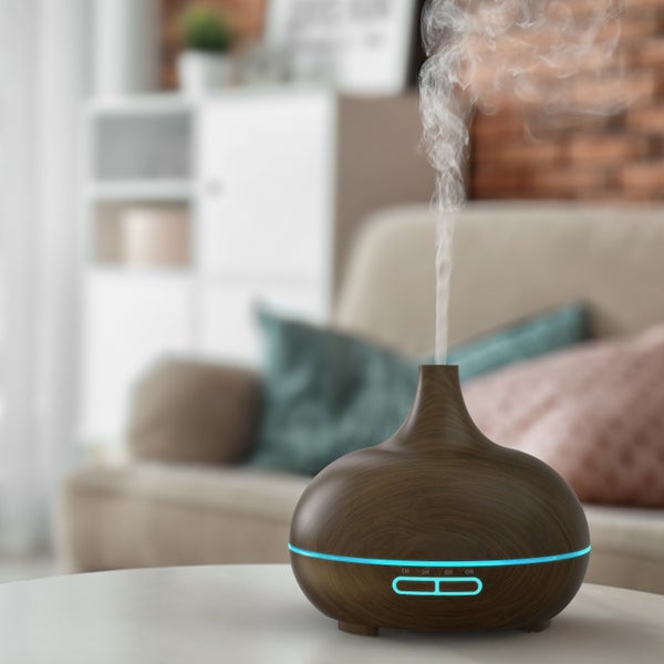Arendo Luftbefeuchter, Aroma Diffuser in Holz Design mit LED, Diffusor, Timer Funktion, 7-Farben Wechsel, 300ml, Dunkelbraun