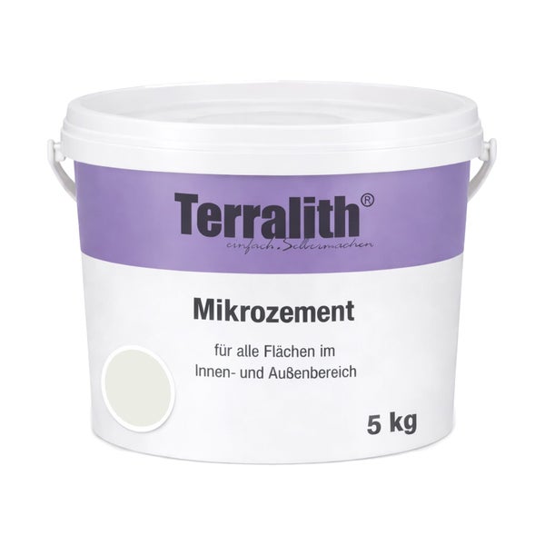 Terralith Mikrozement im 5 Kilogramm Eimer für den Innen- und Außenbereich.