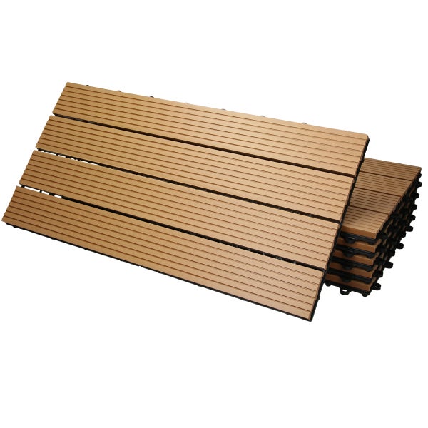 ECD Germany WPC Terrassenfliesen 60x30 cm 6er Spar Set für 1m² Teak in Holzoptik für Garten Balkon Bodenbelag mit Drainage und Klicksystem Terrassendielen Balkonfliesen Klickfliesen Holzfliesen