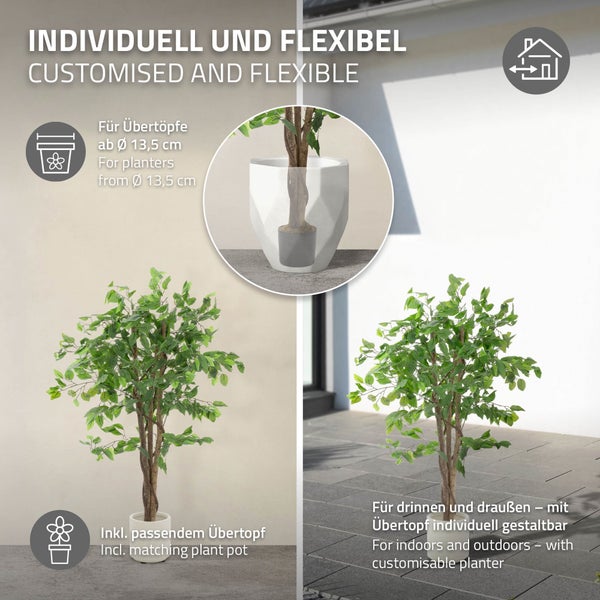 Dekorativer Kunstbaum mit passendem Übertopf für den Innen- und Außenbereich