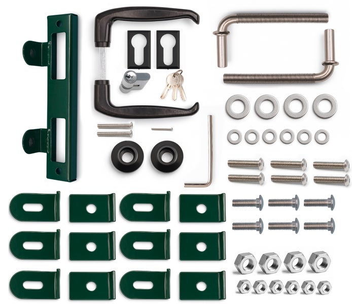 Komplettes Gartentorschloss-Set mit Beschlägen, Griffen, Zylinder und Befestigungsmaterial