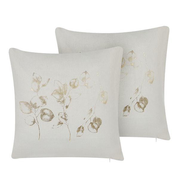 Dekokissen 2er Set GOMPHRENA 45 x 45 cm Hellbeige Pflanzenmuster