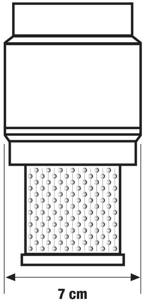 Technische Zeichnung eines Filterelements mit Siebeinsatz und einer Breite von 7 Zentimetern.