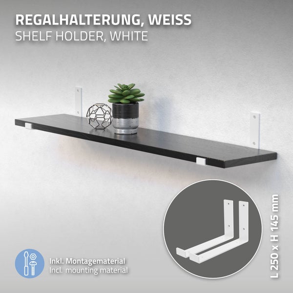 ML-Design 4 Stück Regalhalterung 25x4x14 cm, Weiß, aus Metall, 10 Zoll Regalhalterungen, Industrielle Regalwinkel, Regalträger für Wandmontage, 90 Grad Wandhalterung, L-Form Wandregal, inkl. Schrauben