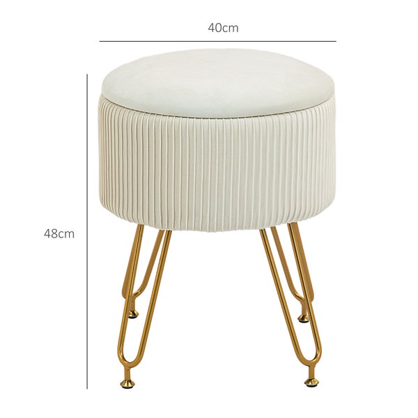 HOMCOM Sitzbank mit Stauraum, 2-in-1 Polsterbank mit Deckel, Bettbank mit Samtoptik, für Flur Schlafzimmer Wohnzimmer, Stahlrahmen, Ø40 x 48 cm Cremeweiß