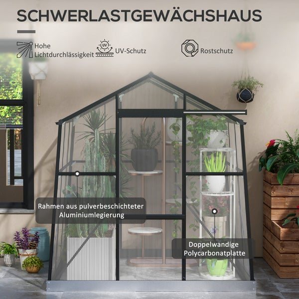 Outsunny Gewächshaus, Treibhaus, 192 x 192 x 204 cm, Aluminium, Schwarz