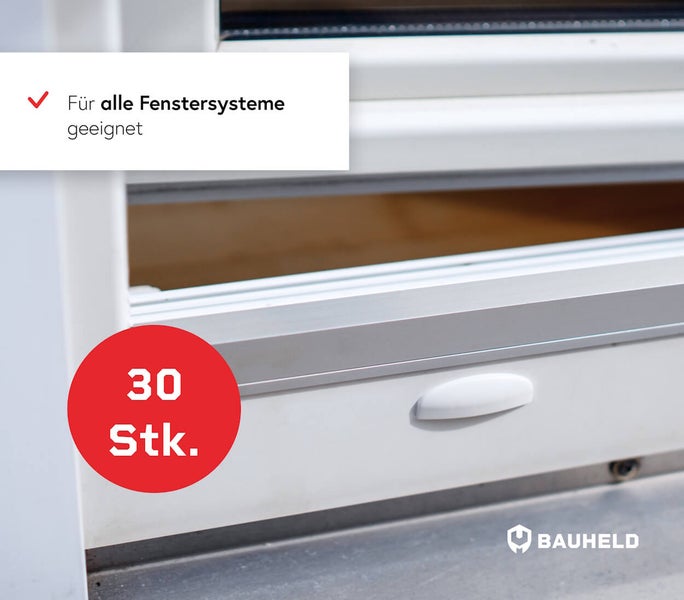 Fensterdetailaufnahme, geeignet für alle Fenstersysteme, Packung mit 30 Stück, Bauheld Logo