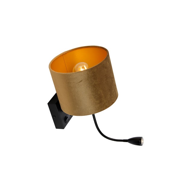 Wandleuchte mit Leselampe und Stoffschirm