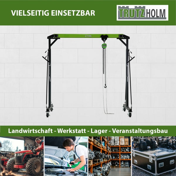 Tragbarer Werkstattkran mit Kette und Rollen für Werkstatt, Landwirtschaft, Lager und Veranstaltungstechnik