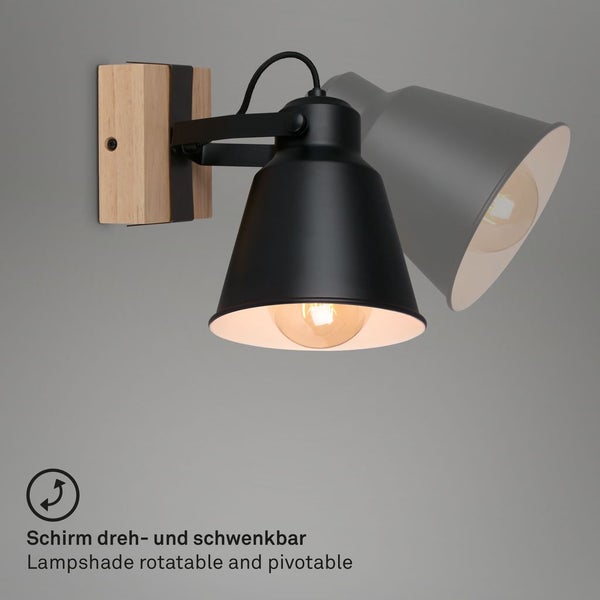 Wandleuchte Wandspot Schwenkbar 1xE27 40W schwarz Metall-Holz Briloner