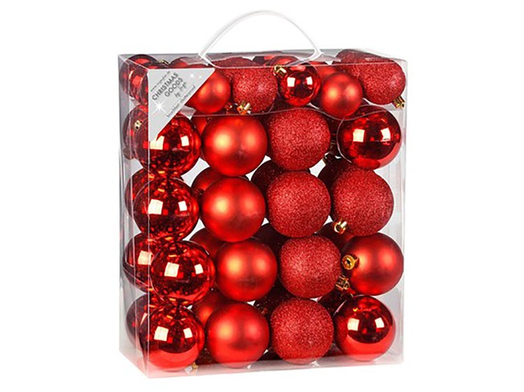 LAALU Set Weihnachtsschmuck 50 Stück: Ornamente rund rot mix 4 und 6 cm