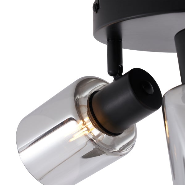 Moderne Deckenleuchte Schwarz mit rundem Rauchglas 3-flammig - Cilin