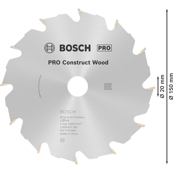 Bosch Pro Construct Wood Kreissägeblatt mit 150 Millimeter Durchmesser