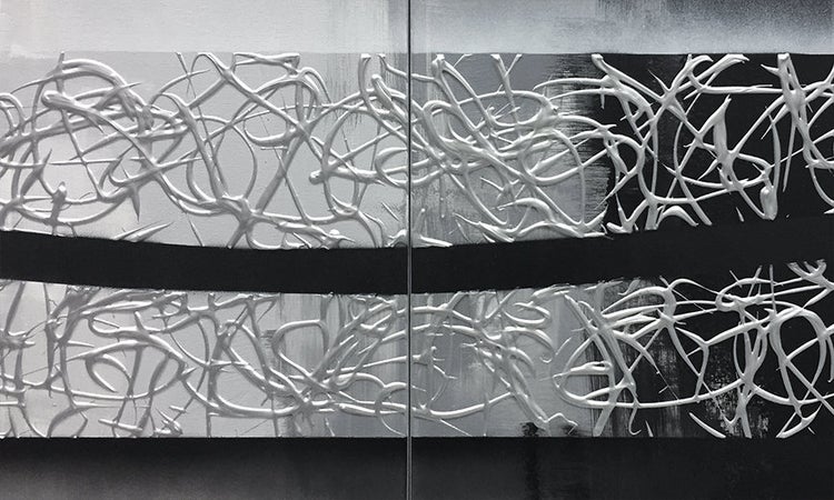 Unser Wandbild -Spinning Silver- 190x80x2 cm handgemaltes Unikat