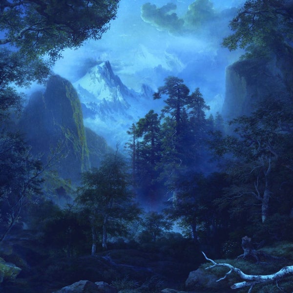 Illustration einer Gebirgslandschaft mit Bäumen