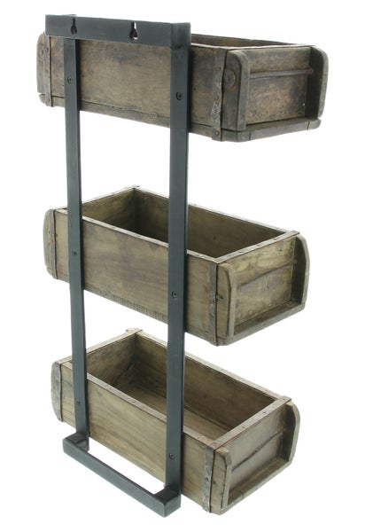 FRANK FLECHTWAREN | Regal Ziegelform, HOLZ, METALL, 31 x 14 x 58 cm