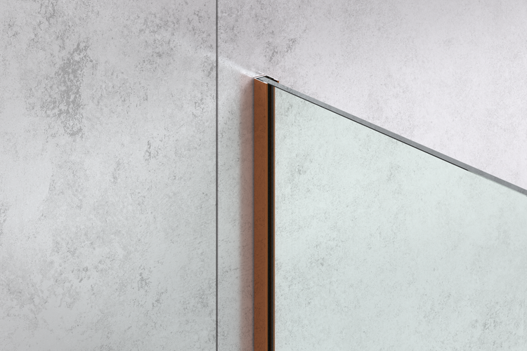 Wandprofil für eine Glastrennwand aus Metall an einer strukturierten Wand.