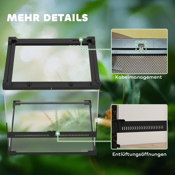 Detailansicht Terrarium mit Kabelmanagement und Belüftungsöffnungen