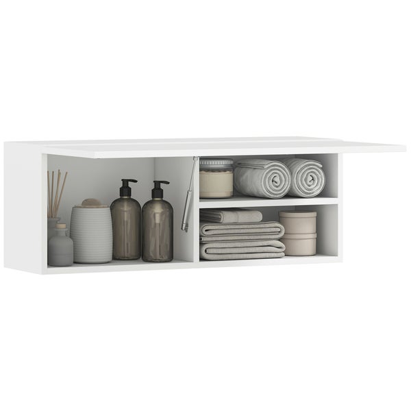 HOMCOM Badezimmerschrank Hängeschrank Wandschrank Badschrank mit nach oben klappbarer Tür, Gasdruckfeder, Einlegeboden 80 x 25 x 30 cm Weiß