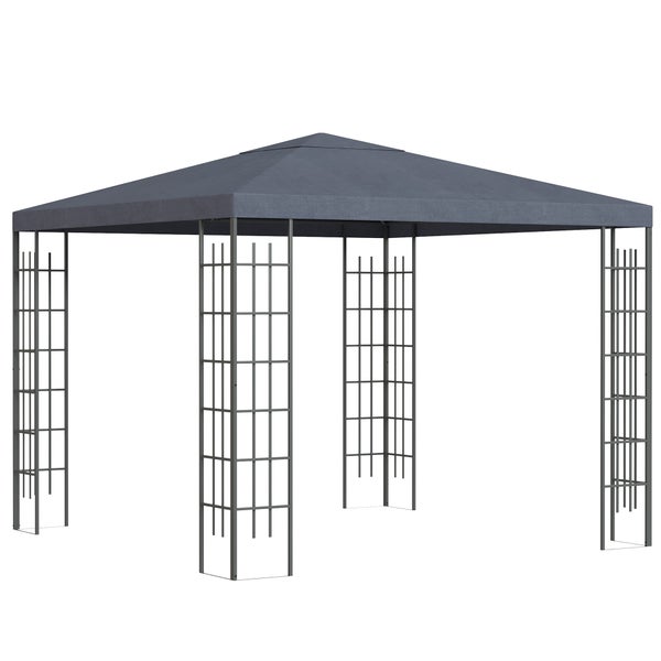 Outsunny Pavillon, Gartenpavillon, 2,95 x 2,95 m Pavillon, 2,95L x 2,95B x 2,55H m, Stahl,Polyester, Grau