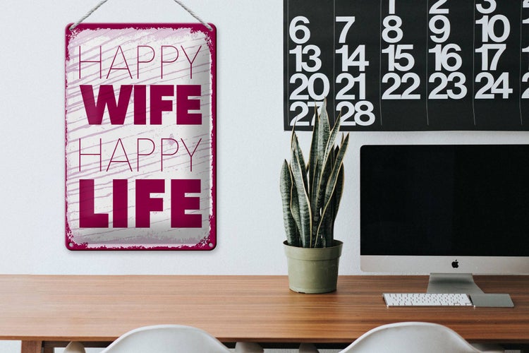 Blechschild Spruch Frau Happy wife happy Life 20x30cm
