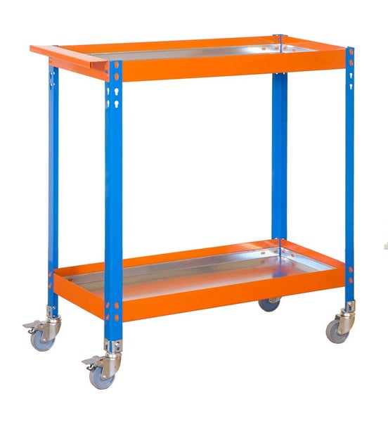 PROREGAL Montagewagen Transportwagen Muli Metal HxBxT 103x90x40 cm 2 Metalböden Blau-Orange