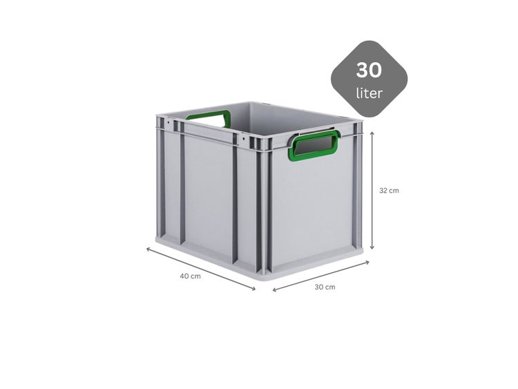 PROREGAL Spar Set 10x Eurobox Nextgen Color HxBxT 32 x 30 x 40 cm 30 Liter Griffe Grün Offen Glatter Boden Eurobehälter Transportbox