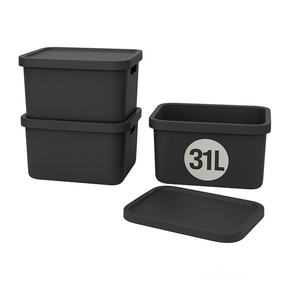 Stapelbare Aufbewahrungsboxen mit Deckel, 31 Liter Fassungsvermögen