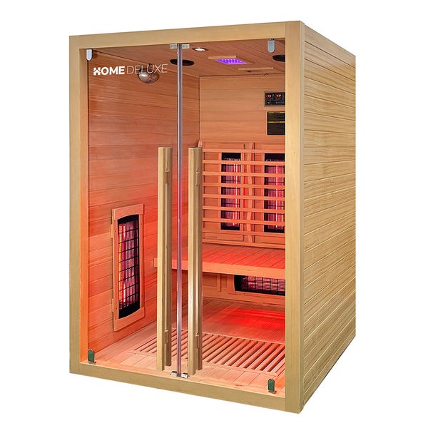 Home Deluxe – Infrarotkabine SONORA M – 135 x 105 x 190 cm - für 1- 2 Personen, 6 Vollspektrumstrahler, Holz: Hemlocktanne I Infrarotsauna, Sauna, Wärmekabine, Infrarot
