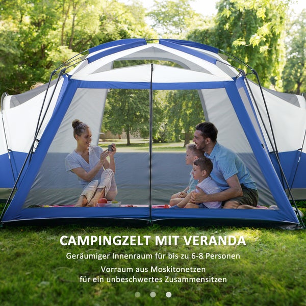 Outsunny Campingzelt, Kuppelzelt mit Vorraum, 2 Fenster,  518 x 487 x 237 cm , PU3000mm Glasfaser,Blau