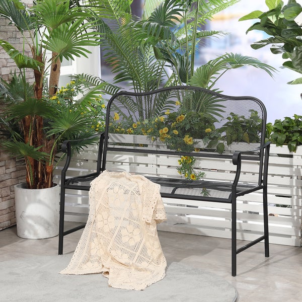 Outsunny Gartenbank mit Tisch, 2-Sitzer Parkbank, bis 220 kg belastbar, 113 x 58 x 98 cm, Metall, Schwarz