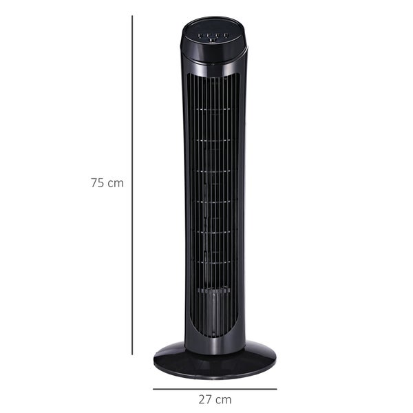 HOMCOM Standventilator 45 W Turmventilator Ventilator leise 3 Belüftungsstufen, 70° Oszillation, ABS, Schwarz, Ø27 x H75 cm