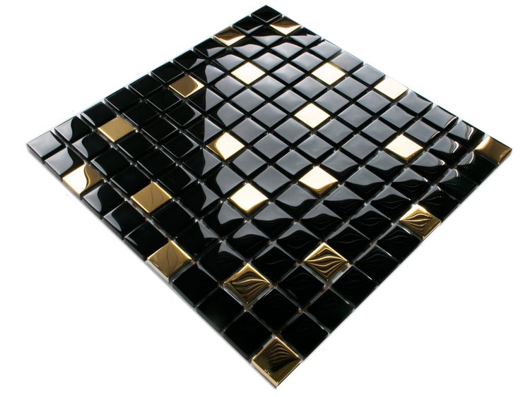 Glasmosaik auf Netz für Bad und Küche 30cm x 30cm  - Nero Gold