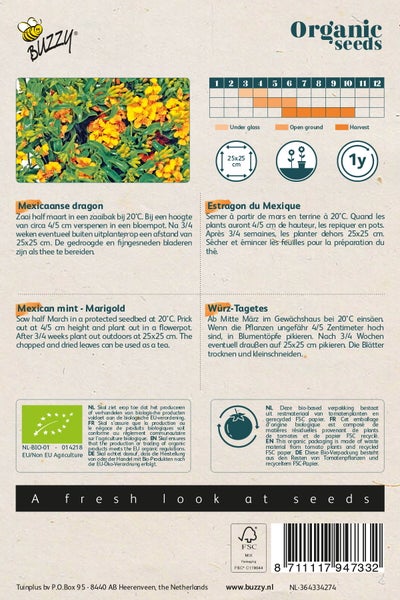 Bio-Saatgutpackung für Mexikanische Studentenblume mit Anbauhinweisen