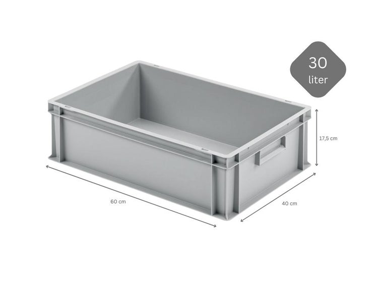 PROREGAL SuperSparSet 5 x Eurobehälter Mit Geschlossenem Griff HxBxT 17,5 x 40 x 60 cm 30 Liter Grau Eurobox Transportbox Transportbehälter Stapelbehälter