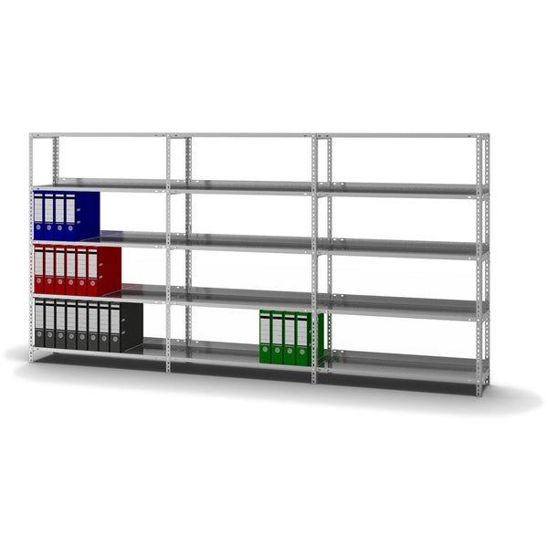 PROREGAL Aktenregal Schraubsystem Grundregal HxBxT 150 x 100 x 30 cm 5 Ebenen Fachlast 60 kg Mit Deckboden Einseitig Nutzbar Verzinkt