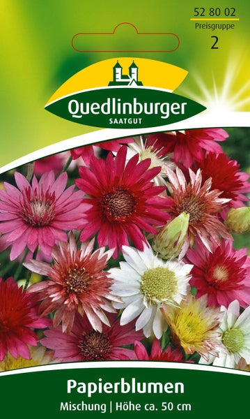 Quedlinburger Saatgut Samentüte für Papierblumen, Mischung bunter Blüten mit einer Wuchshöhe von circa 50 Zentimetern.