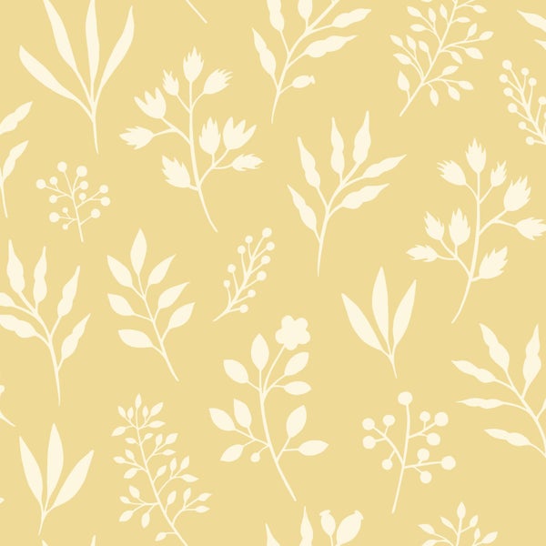 Florales Muster mit botanischen Silhouetten von Blättern und Zweigen.