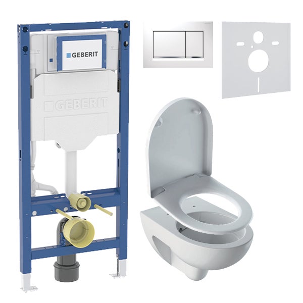 Geberit Spülkasten mit Vorwandelement, Betätigungsplatte und Wand-WC