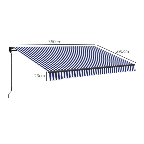 Outsunny Markise, Wandmontage Balkonmarkise mit Handkurbel, 3,5 x 3 m, Alu, Blau+Weiß