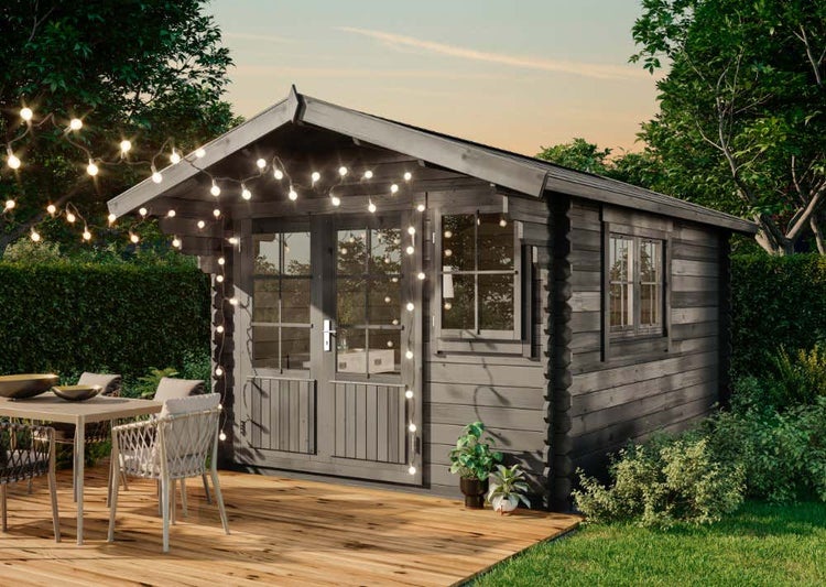 Gartenhaus Gabriel-34 mit Fußboden aus Holz, Gerätehaus 300x400, 10,07 m², 34 mm Wandstärke - Imprägnierung Grau