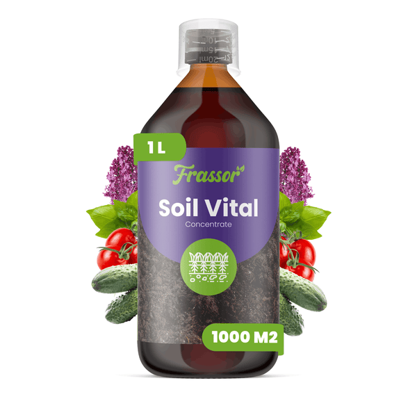 Frassor Soil Vital Konzentrat, 1 Liter Flasche für 1000 Quadratmeter, Bodenverbesserer für Gemüse und Blumen.