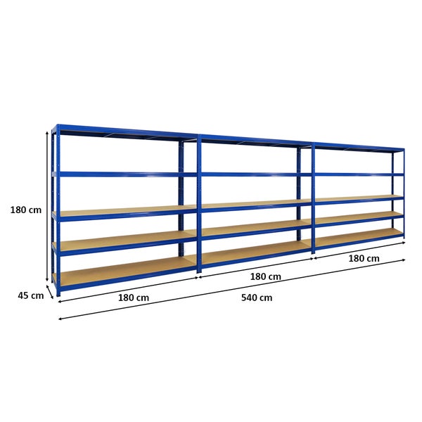 PROREGAL Mega Deal 3x Schwerlastregal Giant Elephant HxBxT 180 x 180 x 45 cm Fachlast 200 kg Blau