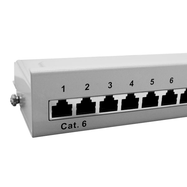 ProfiPatch Patchpanel Patchfeld Cat.6 Desktop 12-Port RJ45 geschirmt Aufputz Wandmontage 1HE grau