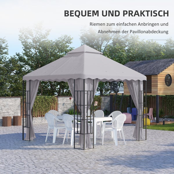 Outsunny Ersatzdach, ca.3 x 3 m, Ersatzbezug Doppel-Dach für Gartenzelt, Polyester, Hellgrau