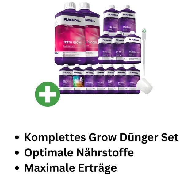 Plagron Grow 14-Teiliges Dünger Set – Komplettnährstoff für Gemüse, Bonsai & Blühpflanzen | Hochwertige Mineralstoffe für maximales Wachstum & Ernteerfolg