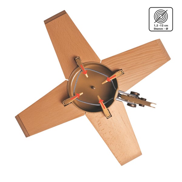 Weihnachtsbaumständer aus Holz mit Spannseiltechnik für Baumstämme mit einem Durchmesser von 1,5 bis 12 Zentimetern