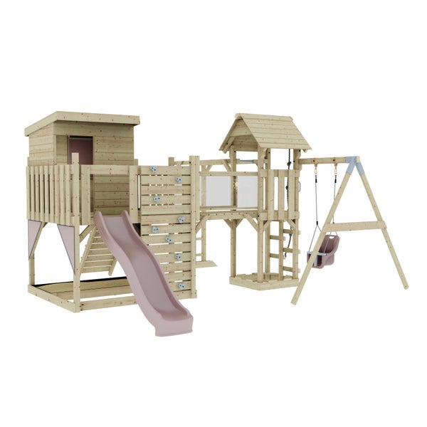 Spielplatz mit Spielhaus, Rutsche und Schaukel