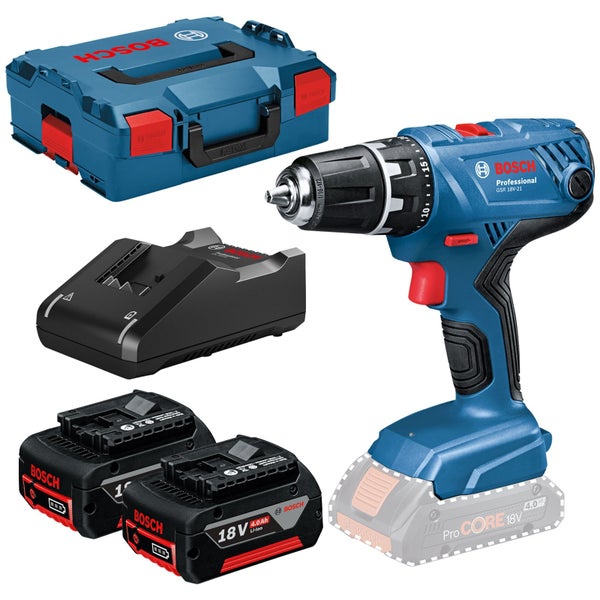 Bosch Akku-Bohrschrauber GSR 18V-21 / 2x 4,0 Ah Akku + Ladegerät in L-Boxx